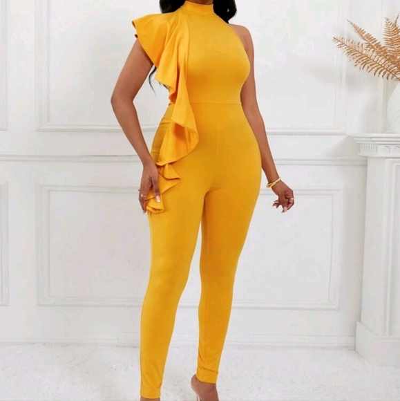 Women's Spring/Summer Elegant Sleeveless Ruffle Hem Bodycon Jumpsuit